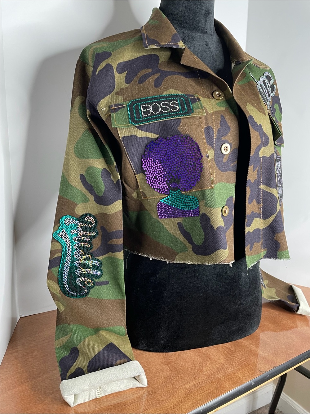Camo Embellished Patches "Boss Babe" Jacket — Green Camo - Picture 3 of 6